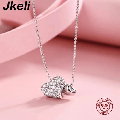 Romantic Love Heart Pendant Necklace 925 Sterling Silver Jewelry