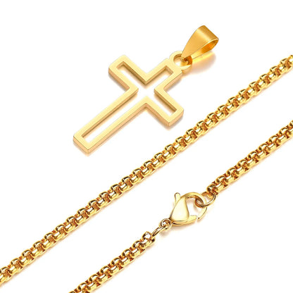 Hollow Cross Pendant Necklace Unisex Stainless Steel Faith Jewelry