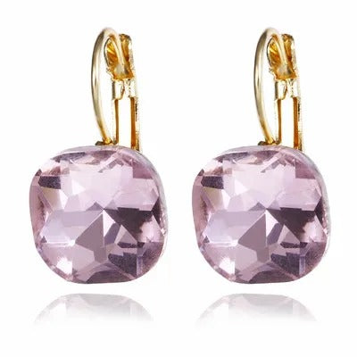 Fashion Austrian Crystal Square Dangle Earrings Gold Women