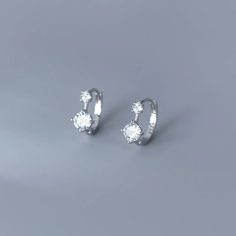 925 Sterling Silver Simple Shiny Black Zircon Statement Ear Buckle for Women Fashion Elegant Party Hoop Earrings Jewelry