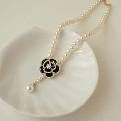 Luxury Pearl Camellia Necklace Women Summer Fashion Jewelry