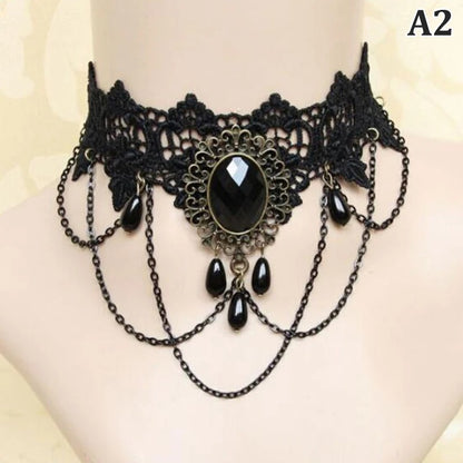 New Sexy Gothic Chokers Crystal Black Lace Neck Choker Necklace Vintage Victorian Women Choker Steampunk Jewelry