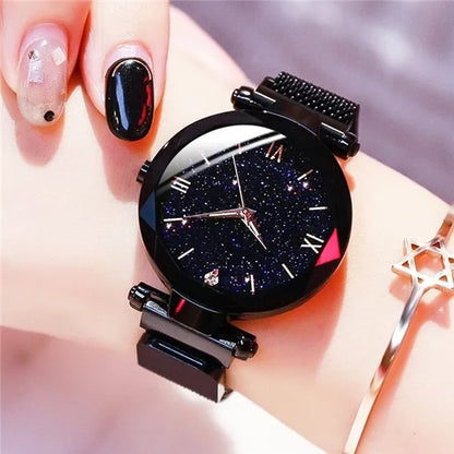 Starry Sky Magnetic Mesh Watch for Women Elegant Dress Wristwatch