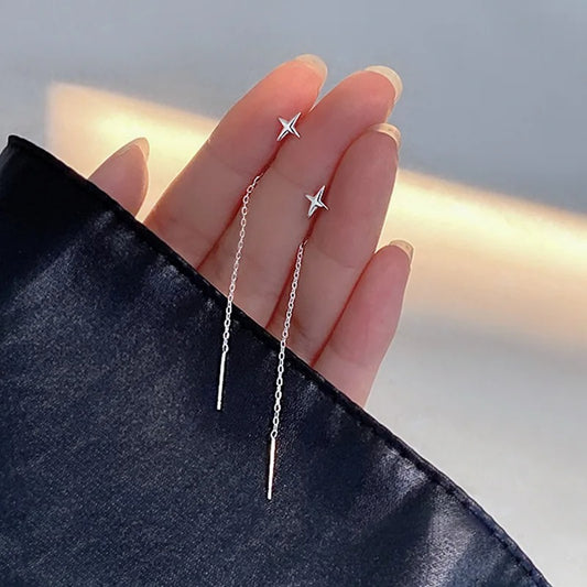 2025 New Korean Star Ear Wire Tassel Thread Chain Climb Star Pendants Drop Earrings Women's Straight Hanging Earings Jewelry