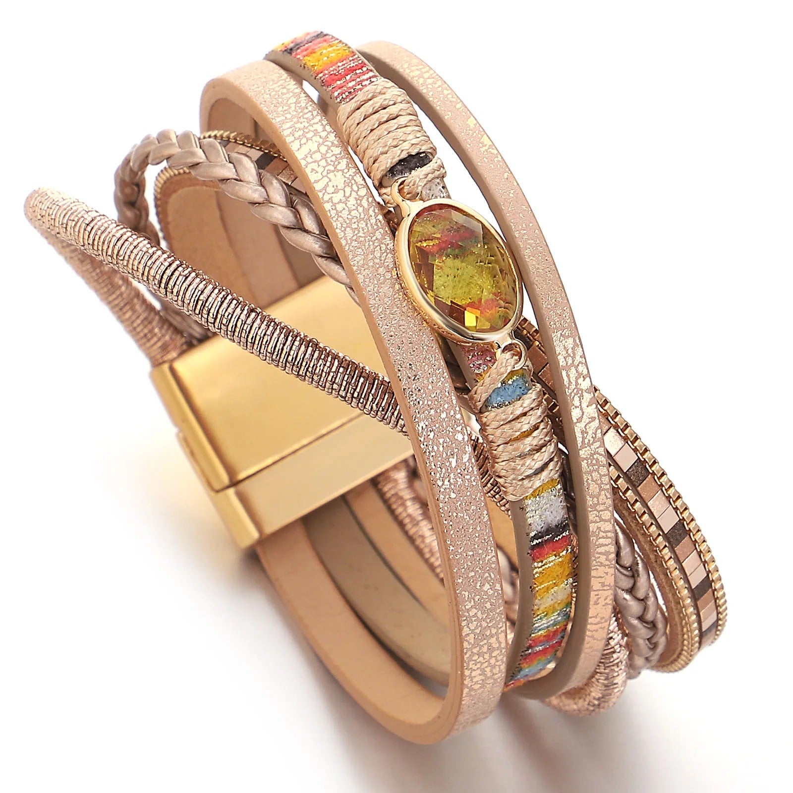 Crystal Cross Braided Leather Bracelet for Women Vintage Charm Multilayer Wrap Bracelets & Bangles Party Jewelry