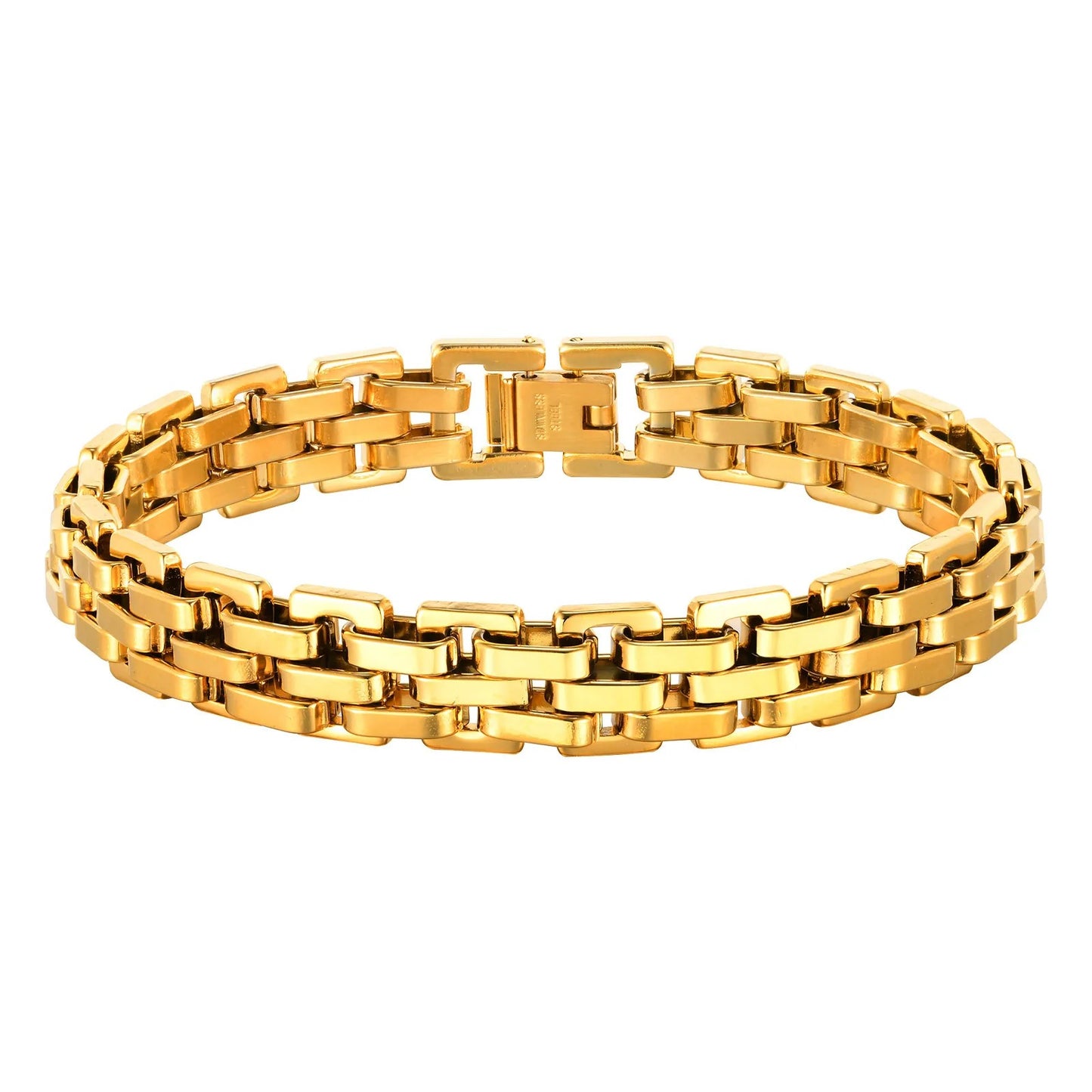 Men’s Black & Silver Watchband-Style Chain Bracelet Teens & Boys