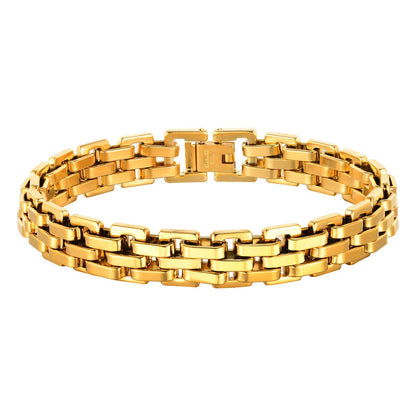 Men’s Black & Silver Watchband-Style Chain Bracelet Teens & Boys