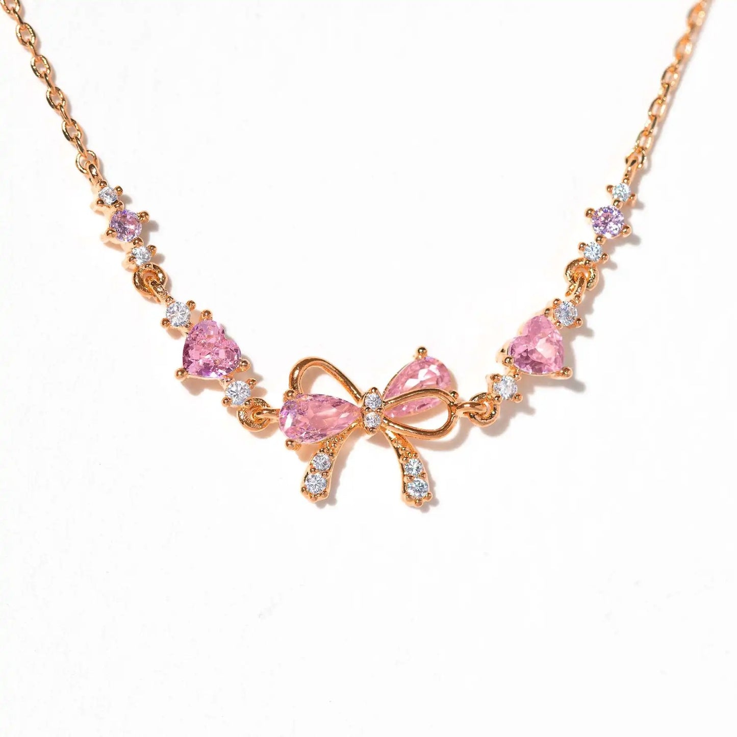 Y2K Pink Zircon Bowknot Heart Chain Bracelet Stainless Steel Women