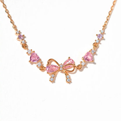 Y2K Pink Zircon Bowknot Heart Chain Bracelet Stainless Steel Women