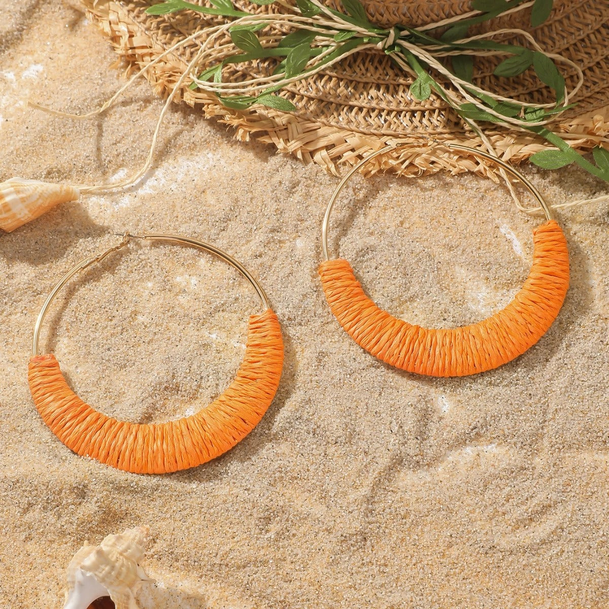 Exaggerated Multicolor Big Hoop Earrings Handmade Rattan Circle