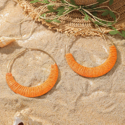 Exaggerated Multicolor Big Hoop Earrings Handmade Rattan Circle
