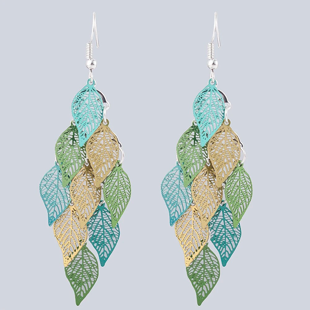 Small Nine Leaf Drop Earrings Ethnic Style Women Dangle Jewelry