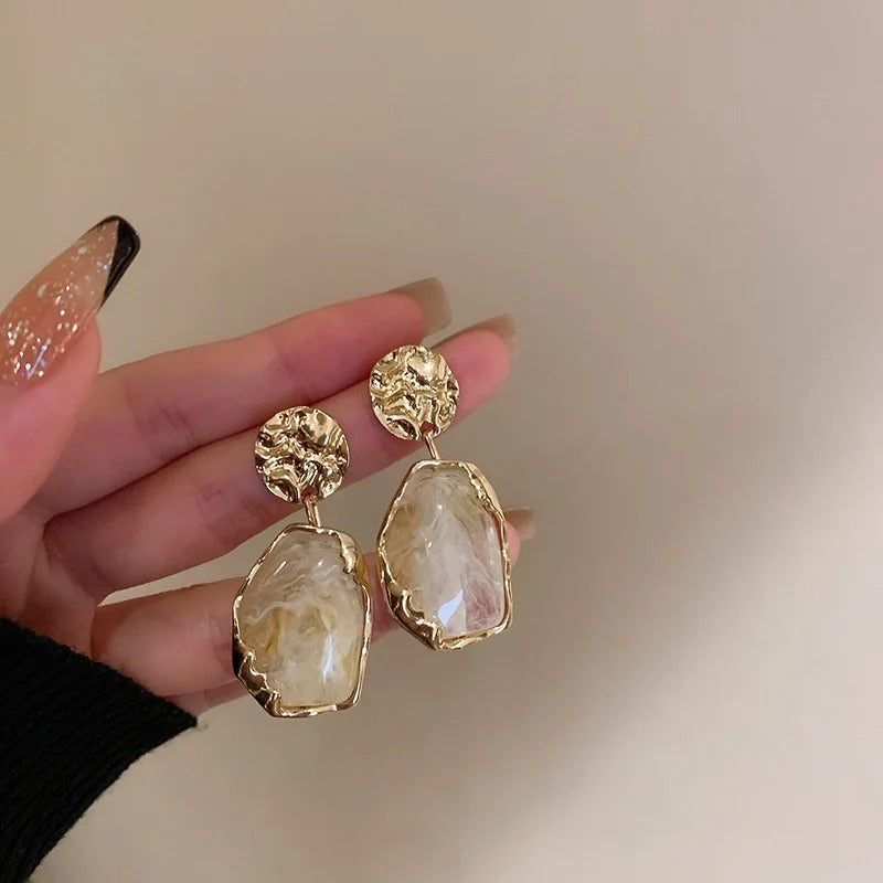 Gold Zircon Square Earrings Vintage Small Fashion Jewelry for Women