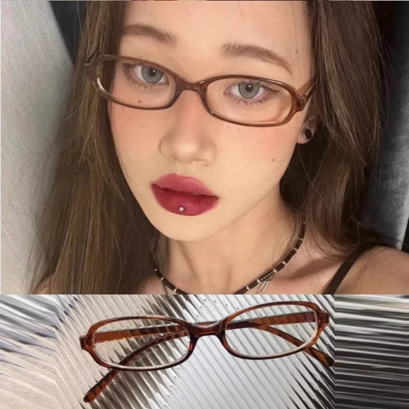 Retro Blue-Green Oval Small Frame Anti-Blue Light Glasses Women’s Y2K