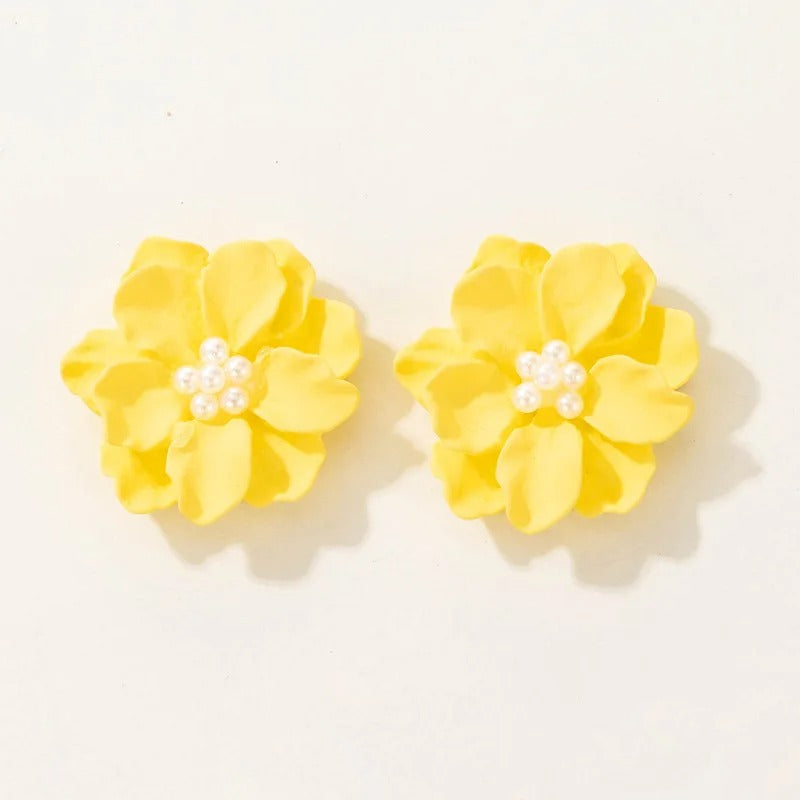 Orange White Green Floral Resin Stud Earrings Women Fashion