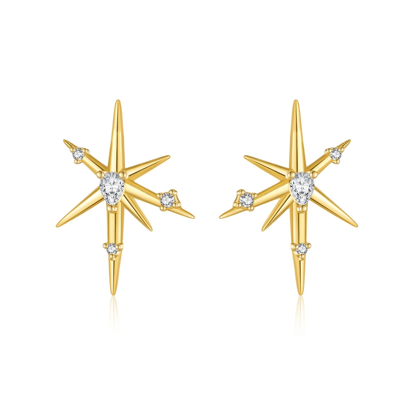 925 Sterling Silver Asymmetrical Star Zircon Stud Earrings for Women
