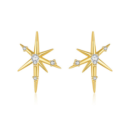 925 Sterling Silver Asymmetrical Star Zircon Stud Earrings for Women