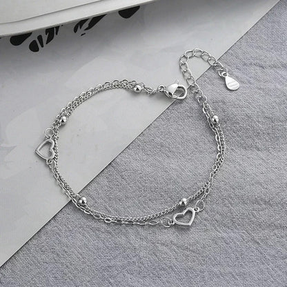 Silver Double Heart Bracelet Women’s Adjustable Jewelry