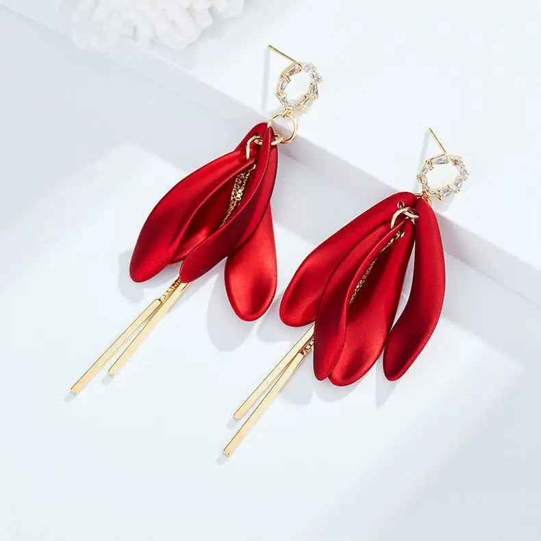 Rose Petal Long Earrings Japan Korea Trendy Star Jewelry