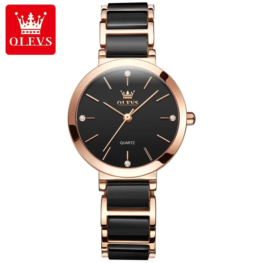 Luxury Women’s Rose Gold Quartz Watch Ceramic Strap OLEVS