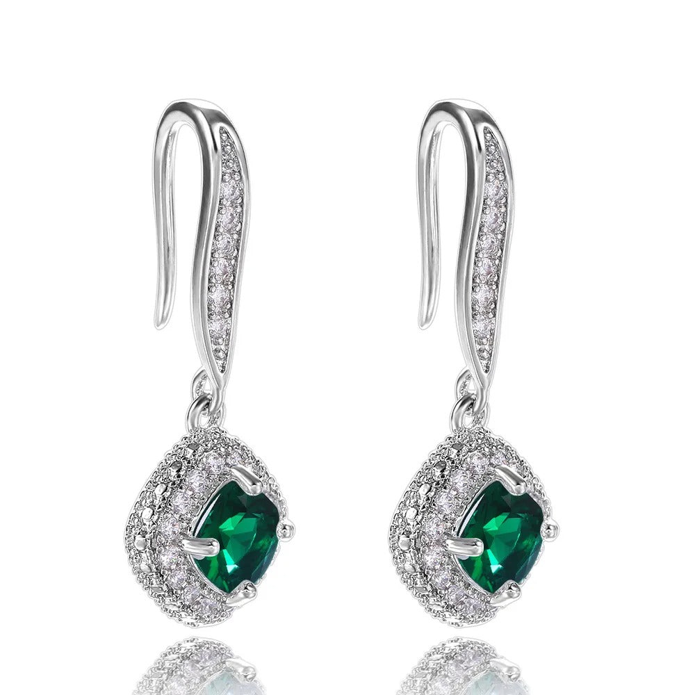 Silver Zircon Dangle Earrings for Women Party & Wedding Jewelry