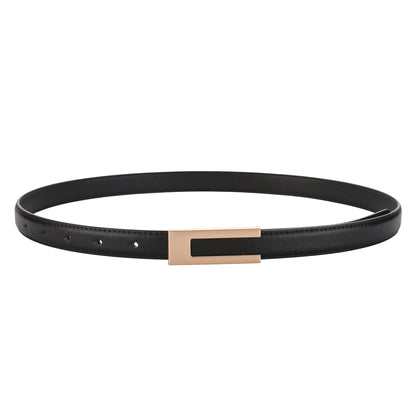 Real Leather Thin Belt Women Fashion  Gold Metal Black White Belt Female Jeans Dress Accessories Waistband Skinny Girdle