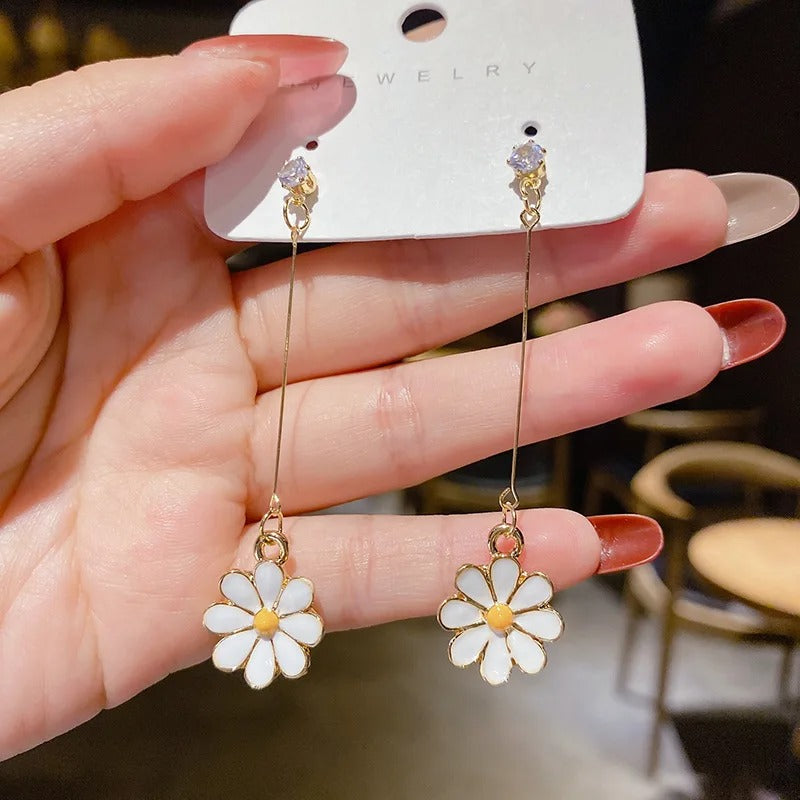 Gold Daisy Sunflower Drop Earrings Long Dangle Jewelry for Women