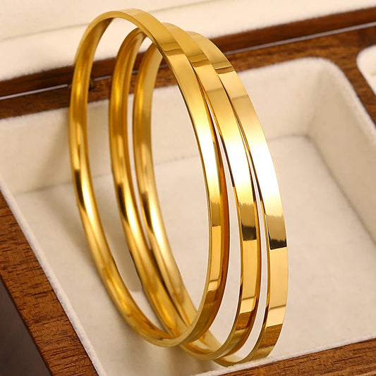 3pcs Glossy  Stainless Steel Bangle Bracelet for Women Minimalist Basic Wristband Bangles Waterproof Jewelry