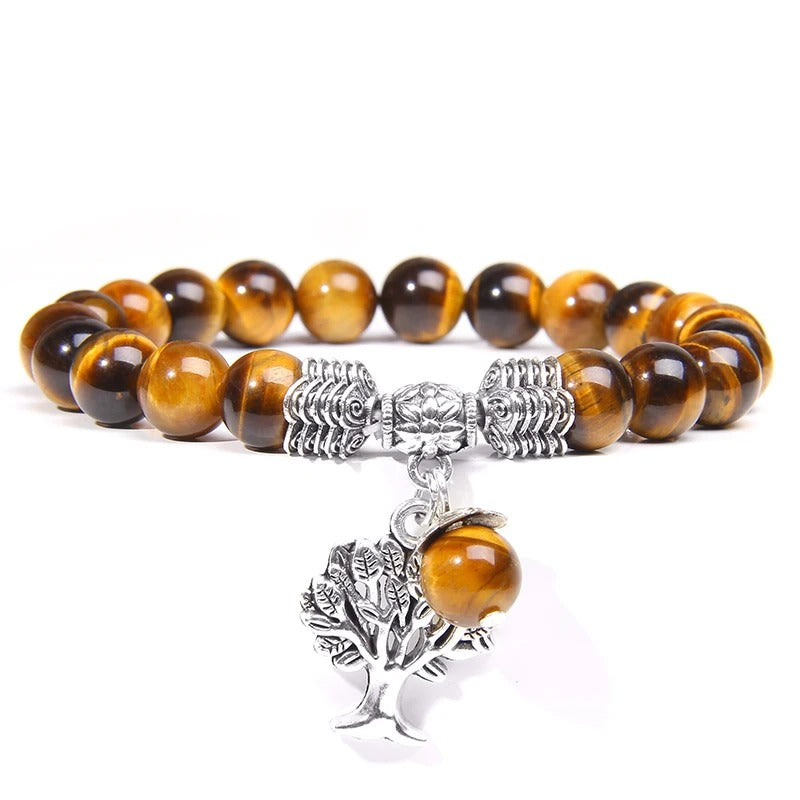 Tree of Life Tiger Eye Stone Bead Bracelet Elastic Jewelry Unisex
