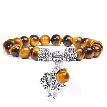 Tree of Life Tiger Eye Stone Bead Bracelet Elastic Jewelry Unisex