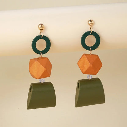 Ethnic Statement Long Wood Bead Earrings for Women Party