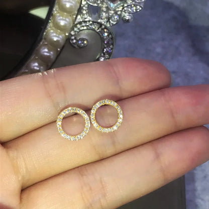 Dazzling Circle Stud Earrings Crystal CZ Minimalist Jewelry