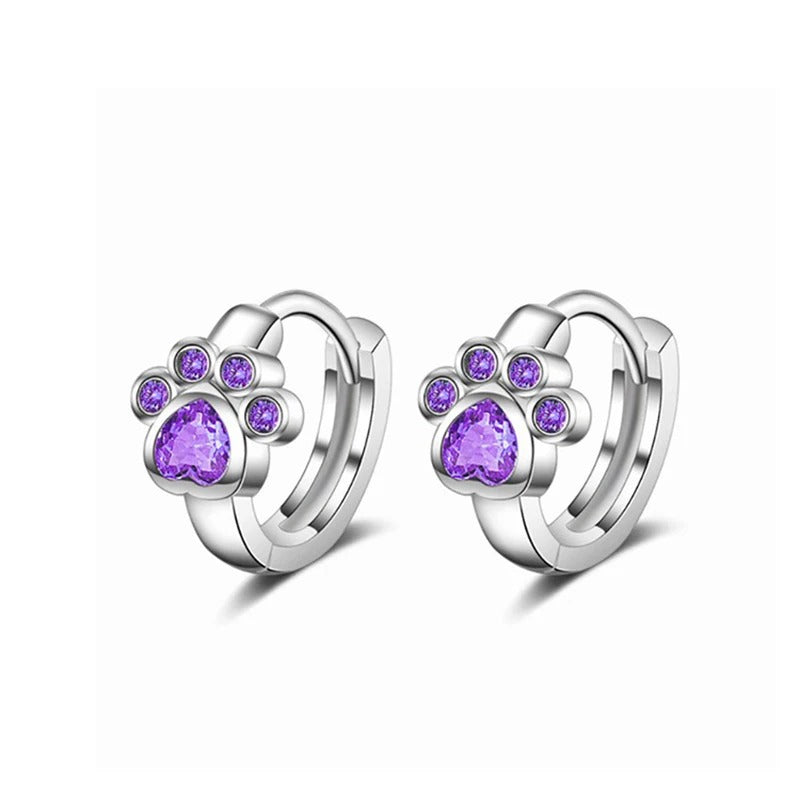 Colorful Copper Zirconia Cat Dog Paw Hoop Earrings Women Jewelry