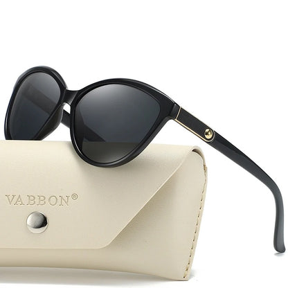 VABBON Retro Round Leather Inlaid Polarized Sunglasses for Women