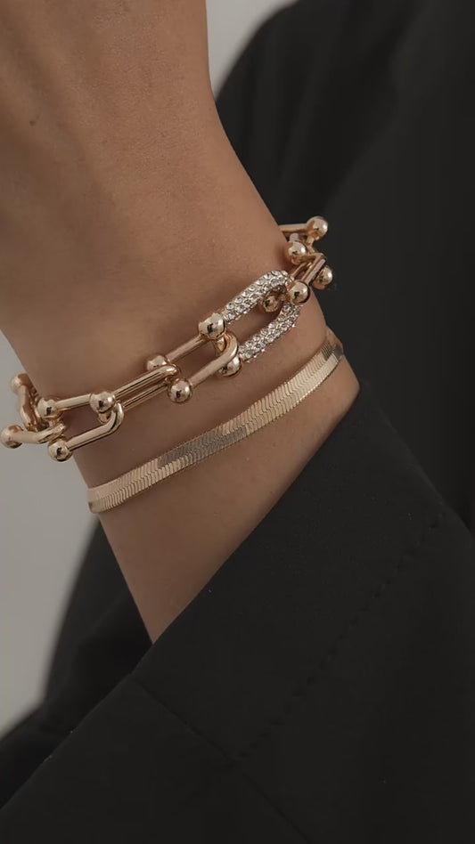 Punk Metal U-Shaped Bangle Bracelet for Women Trendy Crystal Zircon Chain Charm Bracelet Jewelry Party Gift Mujer