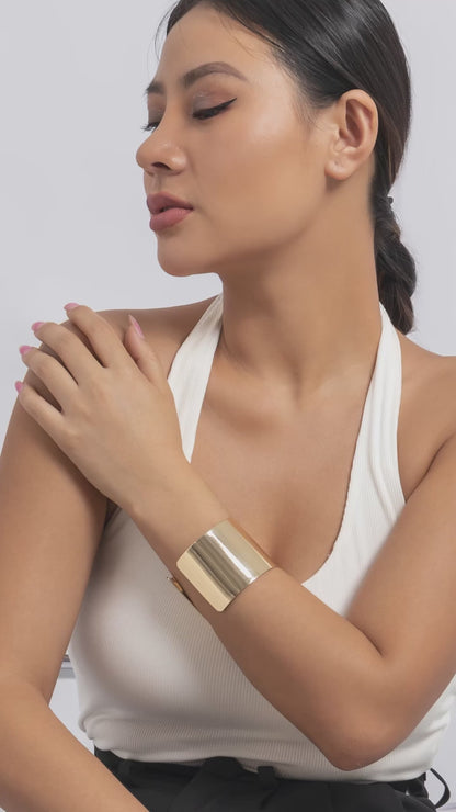 Gold Color Wide Cuff Bracelet for Women Simple Open Bangle