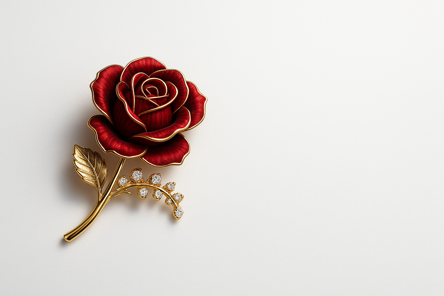 Red rose brooch on left side