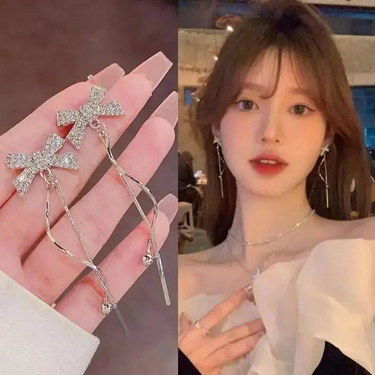 925 Silver Needle Crystal Hoop Earrings – Korean Luxury Fashion Jewelry for Women 2025 Trend