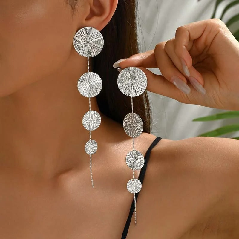 Gold Circular Pendant Tassel Earrings Long Geometric Statement Jewelry for Women ✨