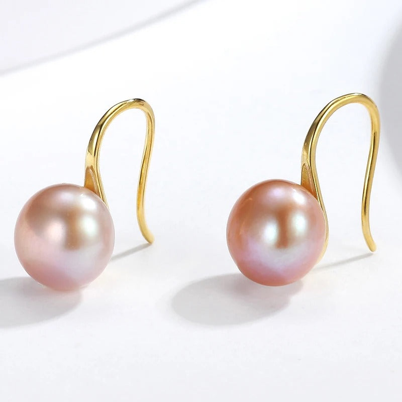 Elegant 8–9mm Cultured Freshwater Pearl Drop Earrings – 925 Sterling Silver Dangle Hooks for Women