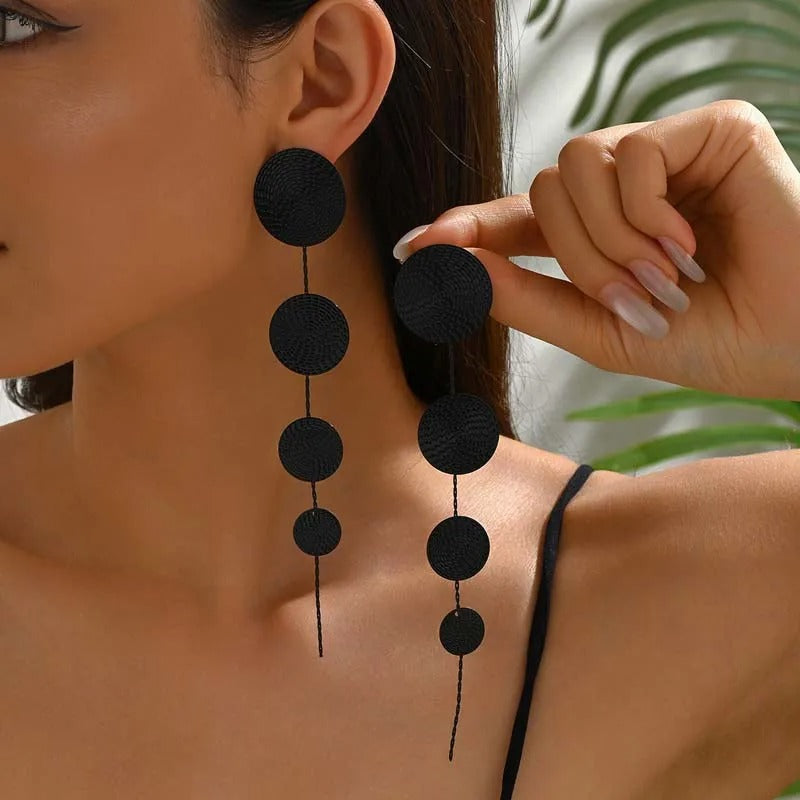 Gold Circular Pendant Tassel Earrings Long Geometric Statement Jewelry for Women ✨